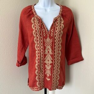Johnny Was Linen Orange Embroidered Tunic  S